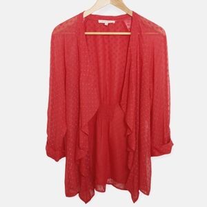 Black Rainn Women's Size Medium Kimono Cardigan Coverup Red Sheer Ruffles